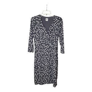 Anne Klein Slate Gray/White Polka Dot Faux Wrap Dress SZ 10